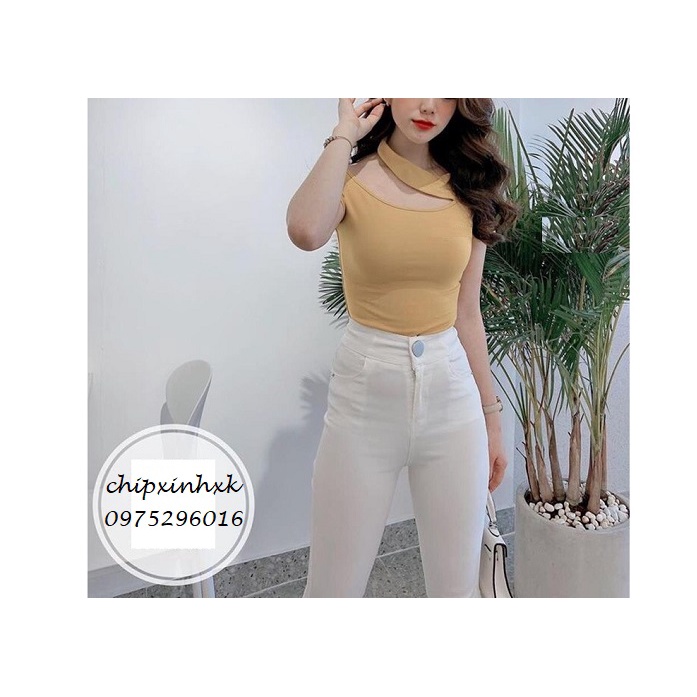 Áo phông cộc tay CHIPXINHXK thiết kế khoét vai chất cotton co giãn