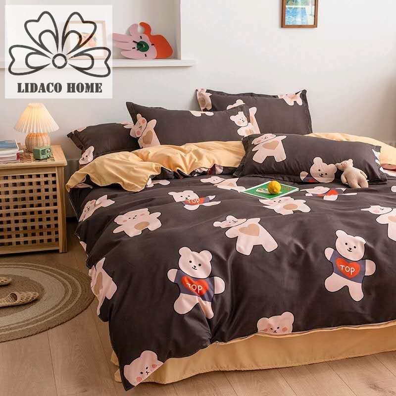 Bộ chăn ga gối cotton Lidaco - Gấu Nâu (SP001209)