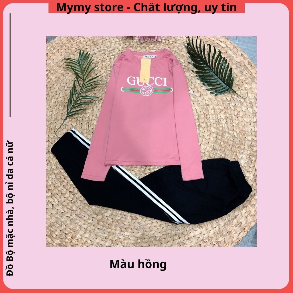 Bộ mặc nhà thu đông nữ, bộ nỉ nữ chất da cá dài tay dày dặn siêu ấm dáng thể thao 4 màu size 40 đến 60kg