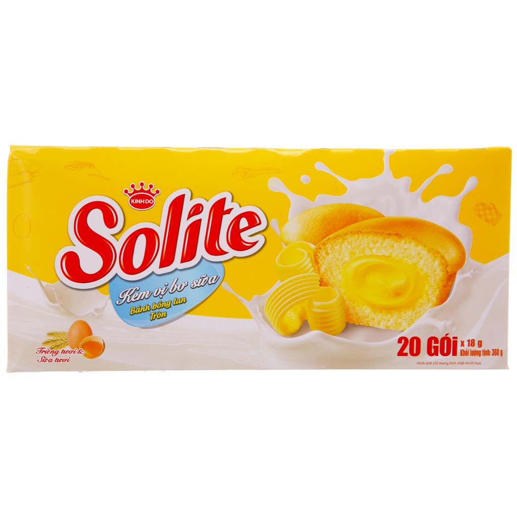 Bánh bông lan cuộn kem vị bơ sữa Solite hộp 360g (20 cái)