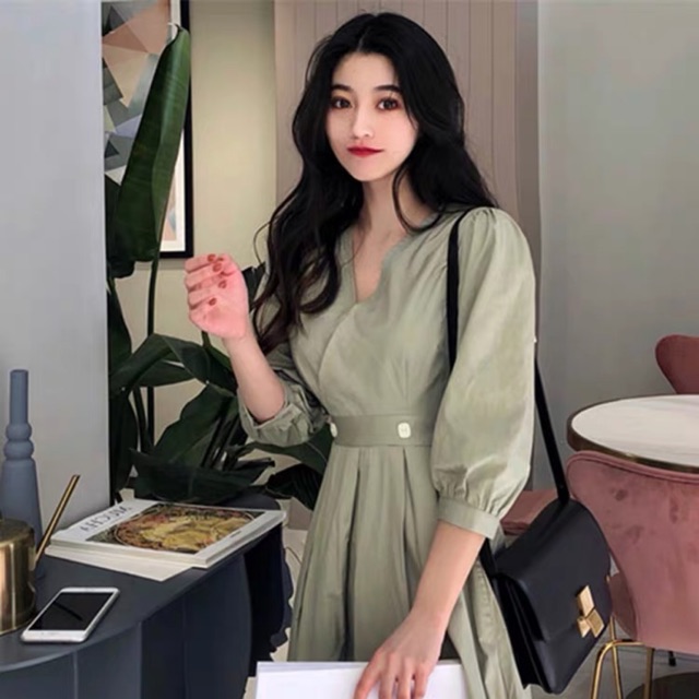 (Order 5-10days) Bigsize M-4XL Đầm anna cổ V dáng dài thanh lịch vintage nhẹ nhàng