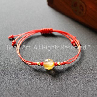 Vòng Tay Thắt Dây (Chỉ) Đỏ, T.A Tóc Màu Vàng Và Charm Mạ Vàng 24K/Bạc 925, Mệnh Thổ, Kim S48