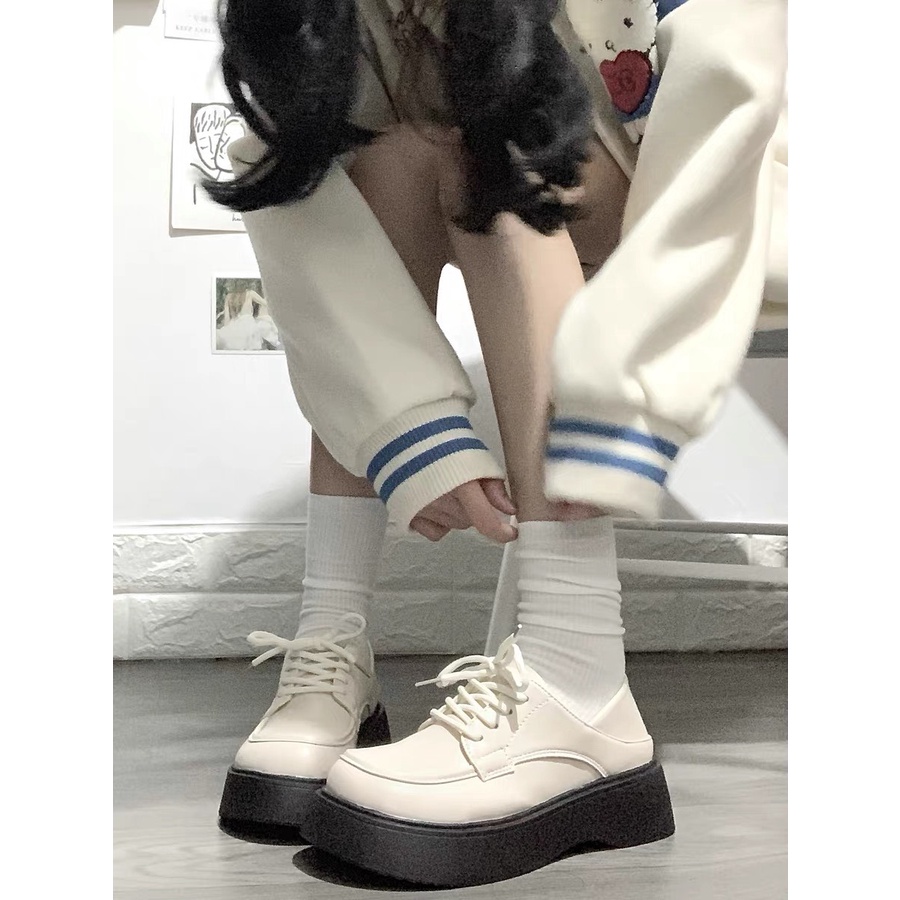 Giày Hài Lolita Đốc Đế Đen Dáng Độn Đế Tiểu Thư Chất Da Lì Cao Cấp Đế Răng Cưa Thể Thao Học Đường