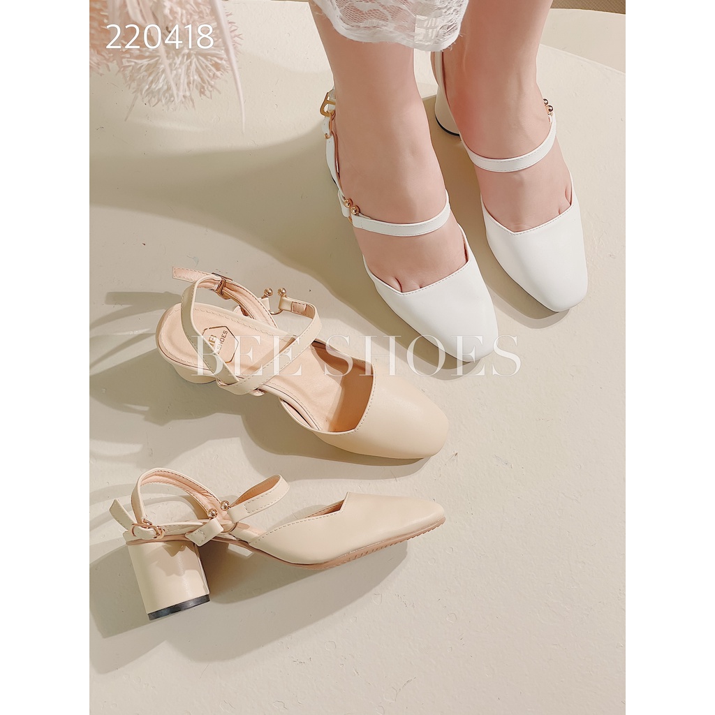 BEESHOES - SANDAL NỮ MŨI VUÔNG- SANDAL NỮ MŨI VUÔNG GÓT TRÒN CAO 5 PHÂN SẴN MÀU ĐEN - TRẮNG - KEM 220418