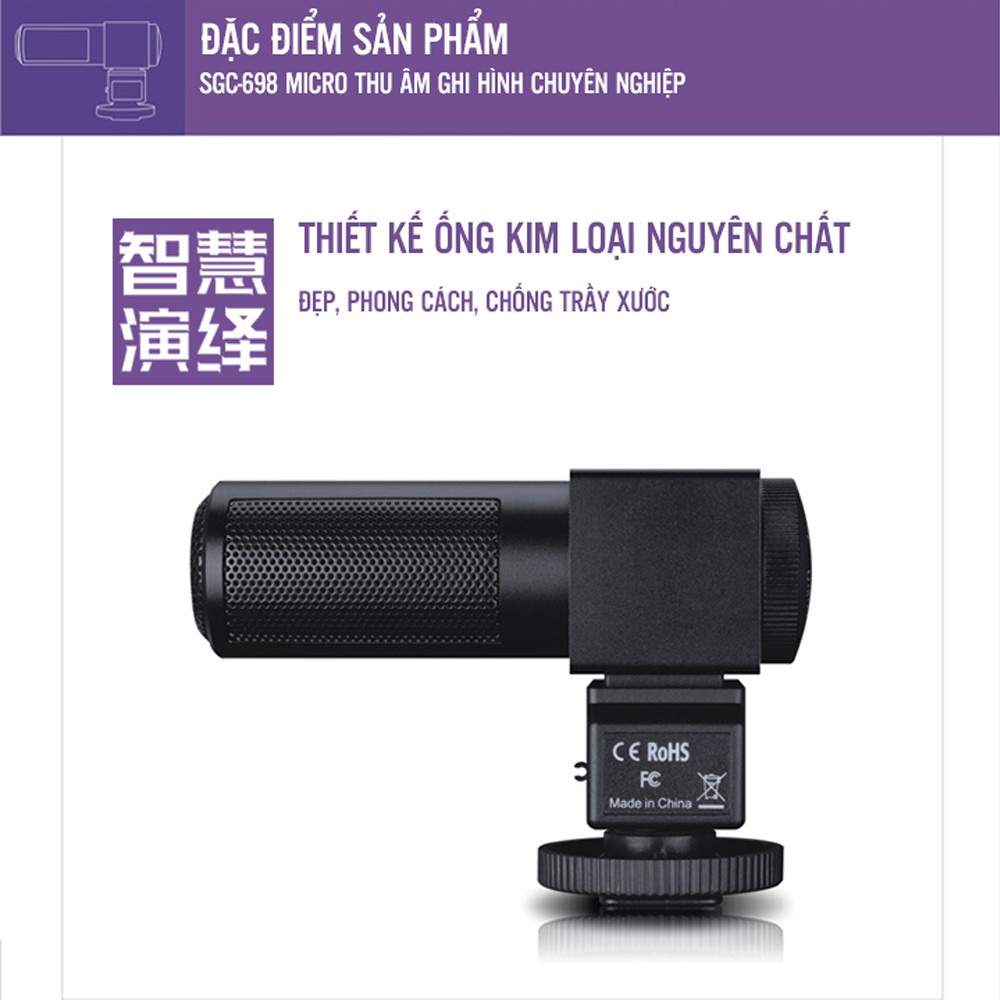 Mic Thu Âm Gắn Máy Quay Cao Cấp Takstar SGC-698 Giảm Ồn, Điều Chỉnh Độ Nhạy, Lọc Tạp Âm Chính Hãng Bảo Hành 1 Năm