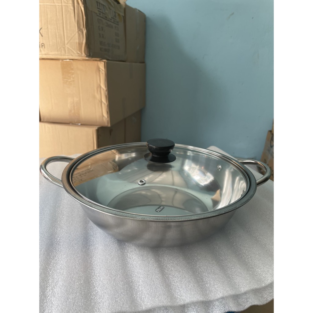 NỒI LẨU INOX NẮP KÍNH SIZE 26CM CÓ TAY CẦM