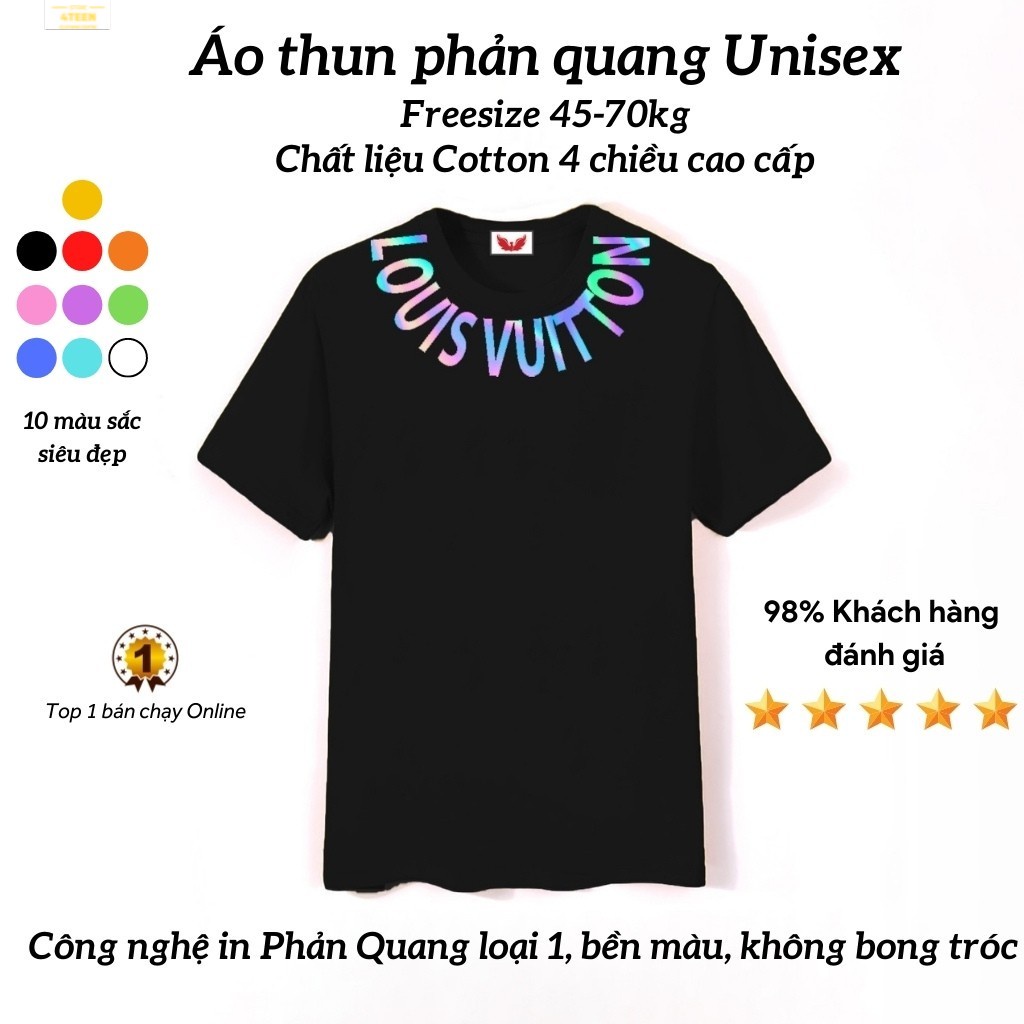 Áo Thun unisex Phản Quang Louis Viền Cổ form rộng tay lỡ chất Cotton freesize cho nam và nữ, co giãn thoải mái PQ28 4T