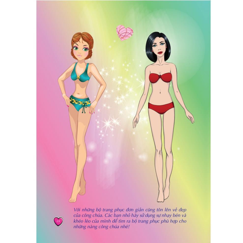 Sách - Sticker book - Giấy gián &amp; tô màu công chúa 3 - Xinh đẹp (tặng kèm 4 trang sticker dán hình)