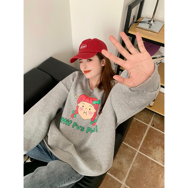 Áo sweater Tay Dài In Họa Tiết Dễ Thương Phong Cách Hàn Quốc Thời Trang Cho Tuổi Trung Niên