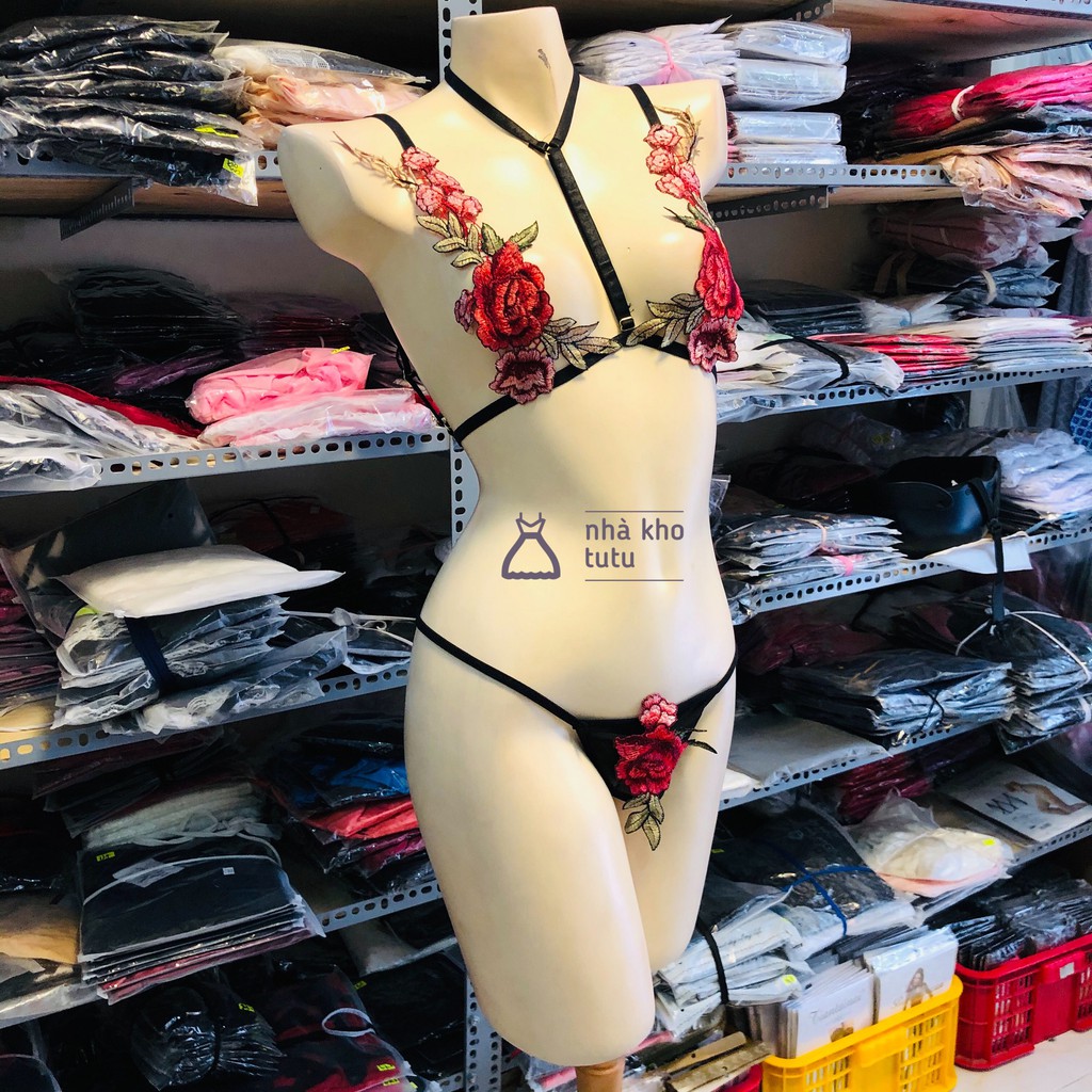 Set đồ lót 2 mảnh thêu hoa hồng TuTu L035