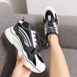 Giày thể thao nữ HAPU da bóng vạch phản quang đế chữ HAPPY (3 màu)