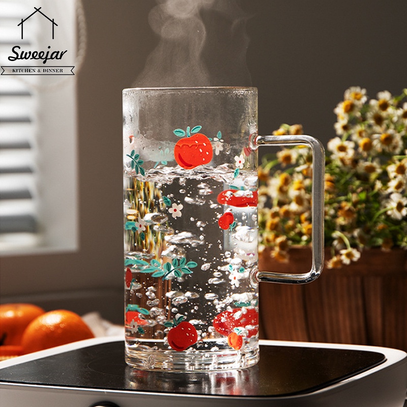 Ly thủy tinh Sweejar chịu nhiệt có nắp và tay cầm 700ml