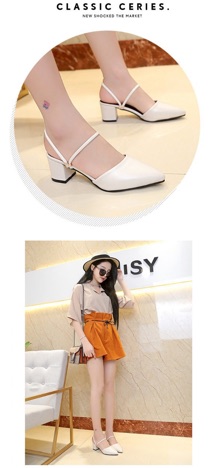 Giày cao gót vuông 5 phân bít mũi hở eo quai dây mang 2 kiểu