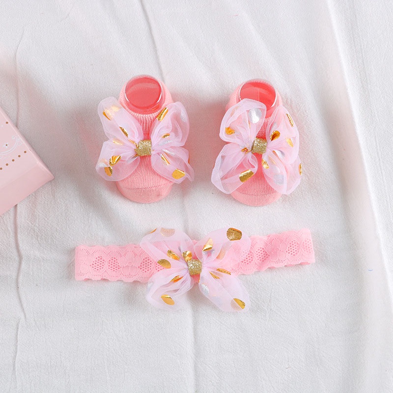 Set 2 Món Băng Đô + Vớ Chống Trượt + Băng Đô Vải Ren Chụp Ảnh Cho Bé