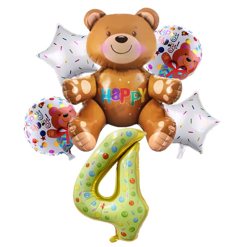Set 7 bong bóng tráng nhôm hình gấu 3D kích thước 32 inch trang trí tiệc sinh nhật