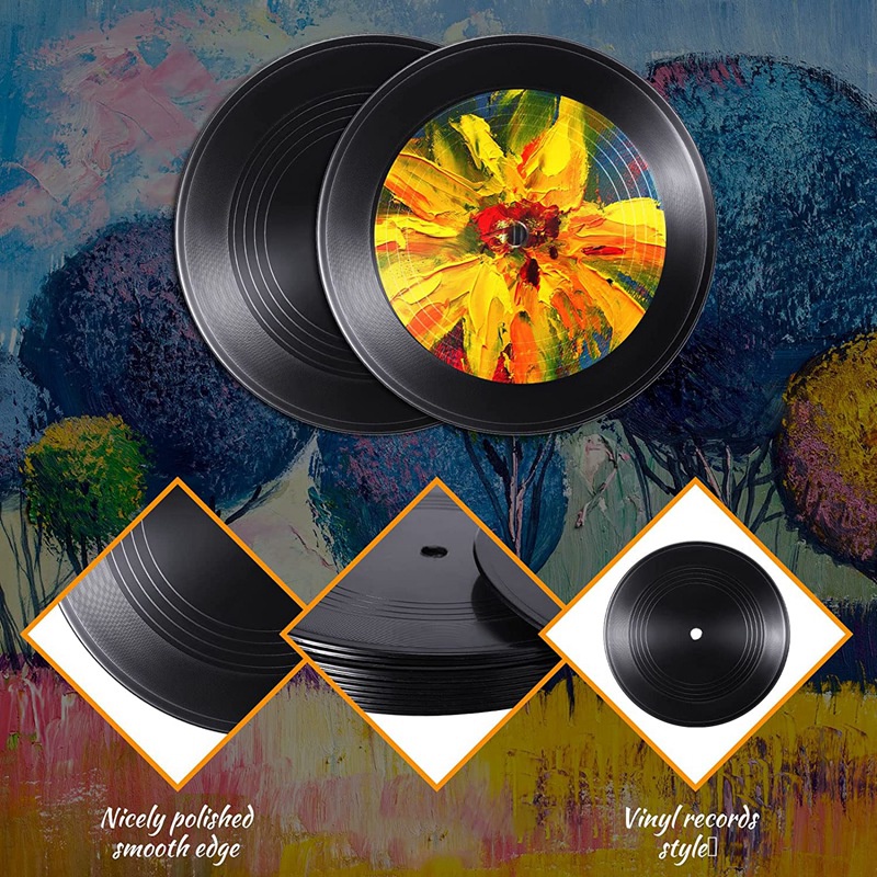 Set 12 Đĩa CD Vinyl Trơn 7 Inch Màu Đen Trang Trí Tường Phòng