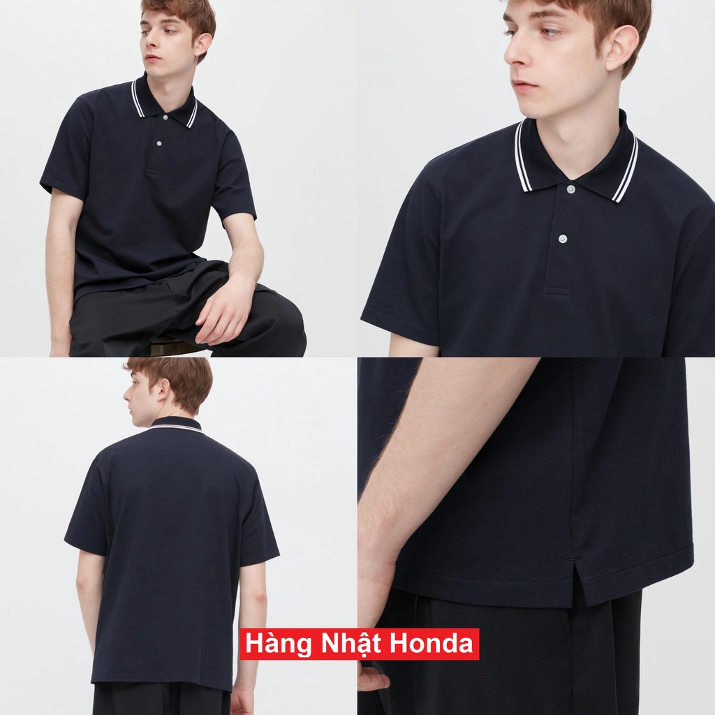 [Auth Uniqlo] Áo Polo Gai Tay Ngắn Cổ Áo Kẻ Sọc Dry Nam