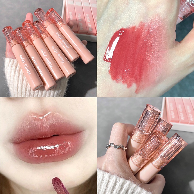 [Hàng mới về]Son Bóng HELLO STYLE Màu Nude Nhạt Mềm Mượt Dưỡng Môi Chống Thấm Nước Hàng Nội Địa Trung
