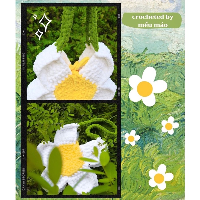 Daisy Bloom Bag phối dây xanh, túi Flower Crochet