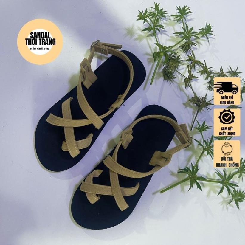 GIày sandal xỏ ngón quai chéo A101 be, đế bệt đi học, đi làm, đi chơi size 30-44 SANDALTHOITRANG 🌺