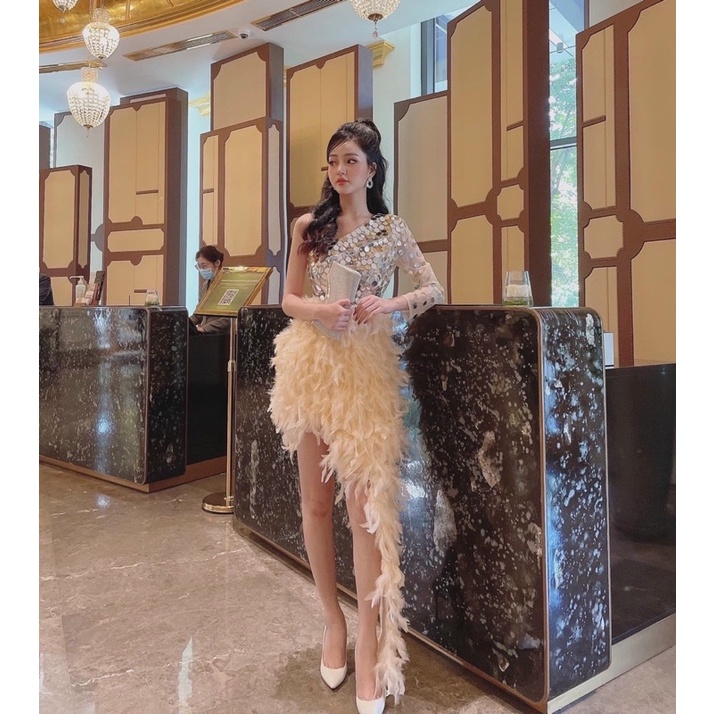MS1313V ĐẦM BODY ĐUÔI TÔM ĐÍNH ĐÁ PHỐI LÔNG