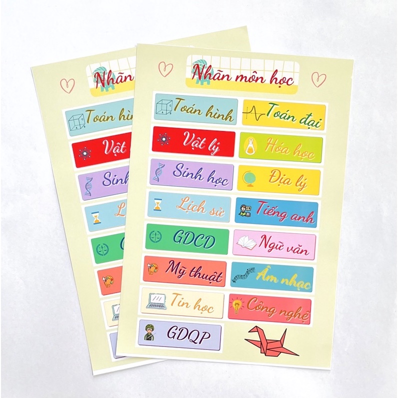 Nhãn dán, sticker, nhãn vở ghi tên môn học mini