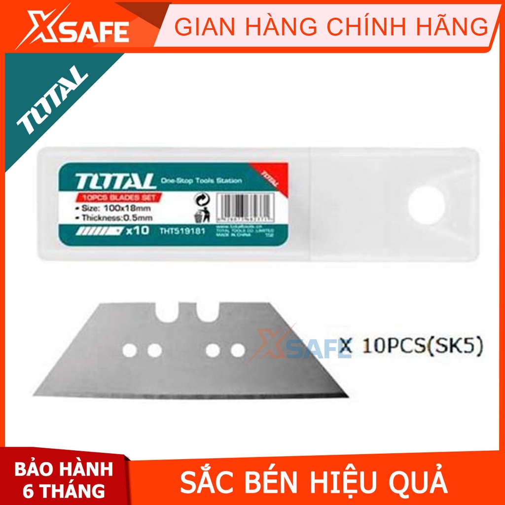 Bộ 10 dao rọc giấy tiện dụng TOTAL THT519611 Lưỡi dao siêu bén kích thước lưỡi: 61x19mm - Sản phẩm chính hãng [XSAFE]