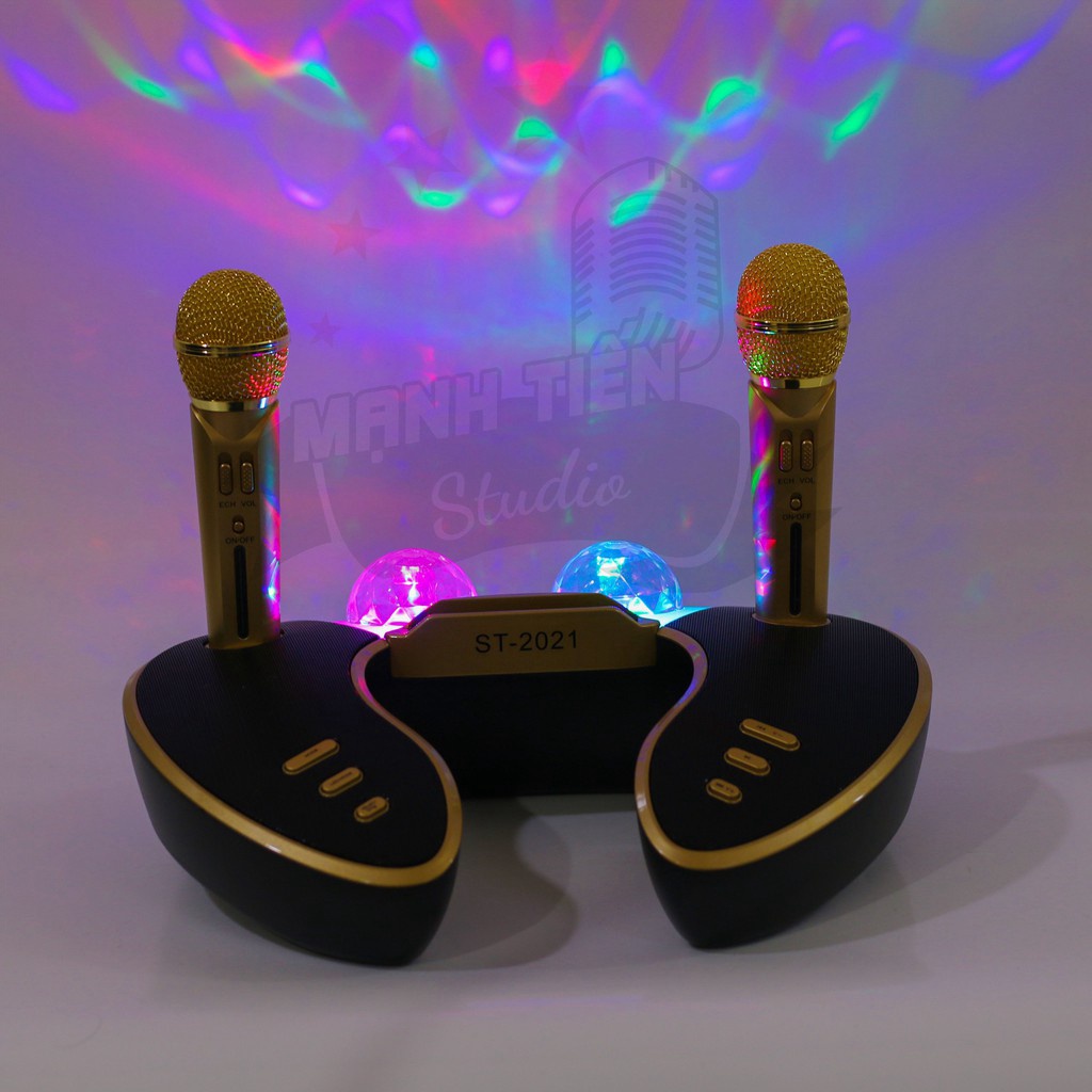 MT MAX [Tặng kèm 2 micro không dây] Loa bluetooth cao cấp ST 2021 - Dàn âm thanh karaoke mini kèm 2 đèn led sống động