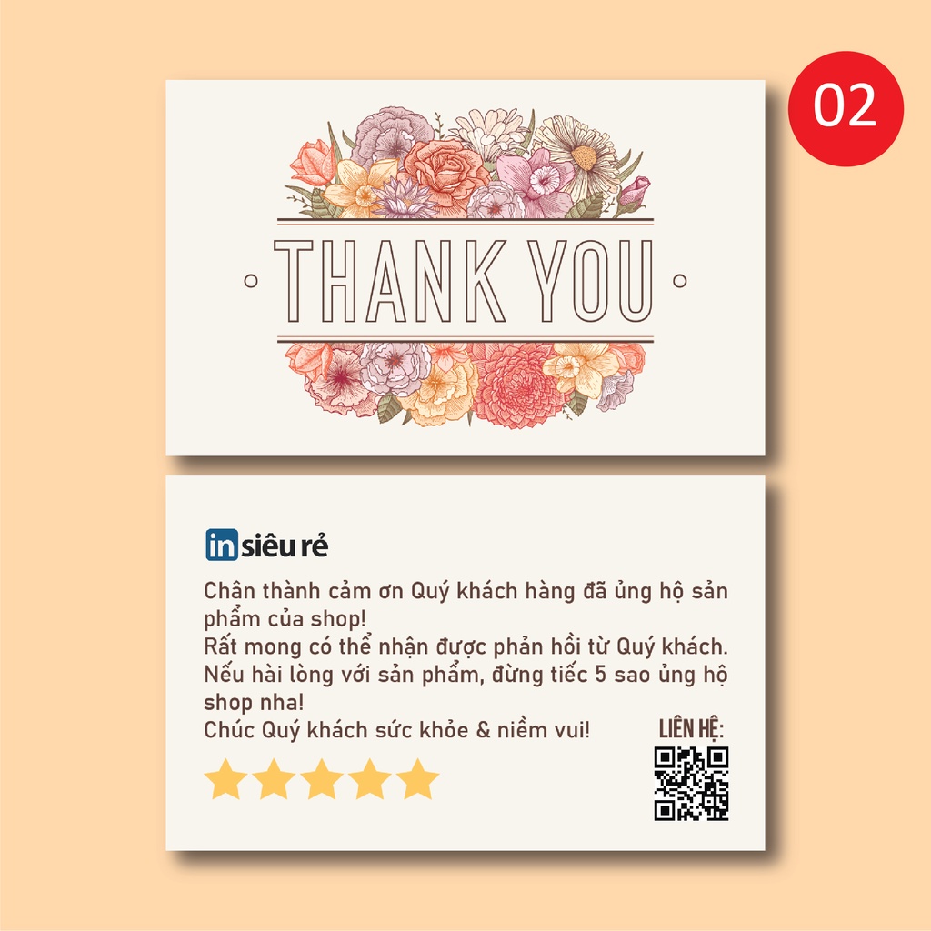 Combo 100 Thiệp Cảm ơn, Thank you Card thiết kế nội dung theo yêu cầu