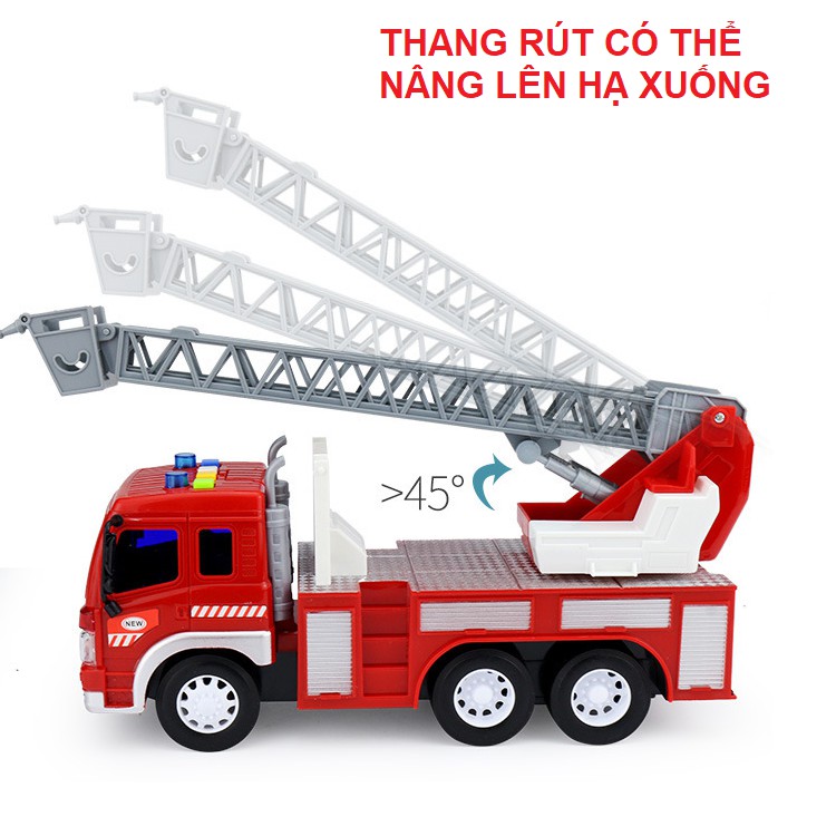Mô hình xe cứu hỏa có thang rút đồ chơi trẻ em mô hình tỉ lệ 1:16 bằng nhựa có âm thanh và đèn