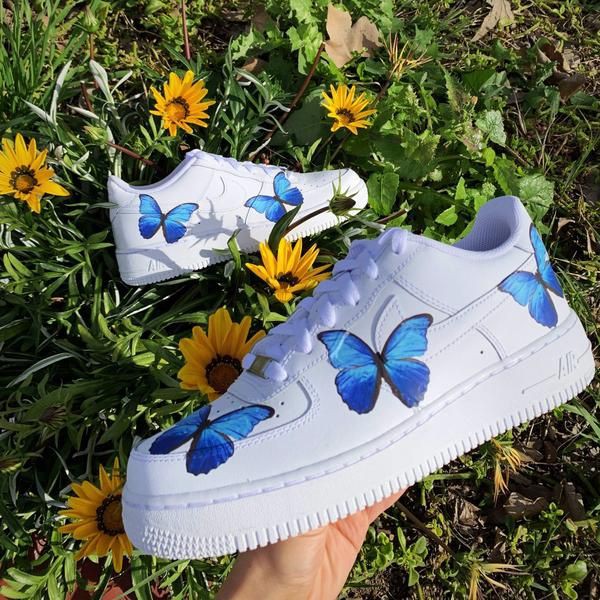 Combo Custom Giày Blue Butterfly- Miếng dán chuyển nhiệt trang trí giày