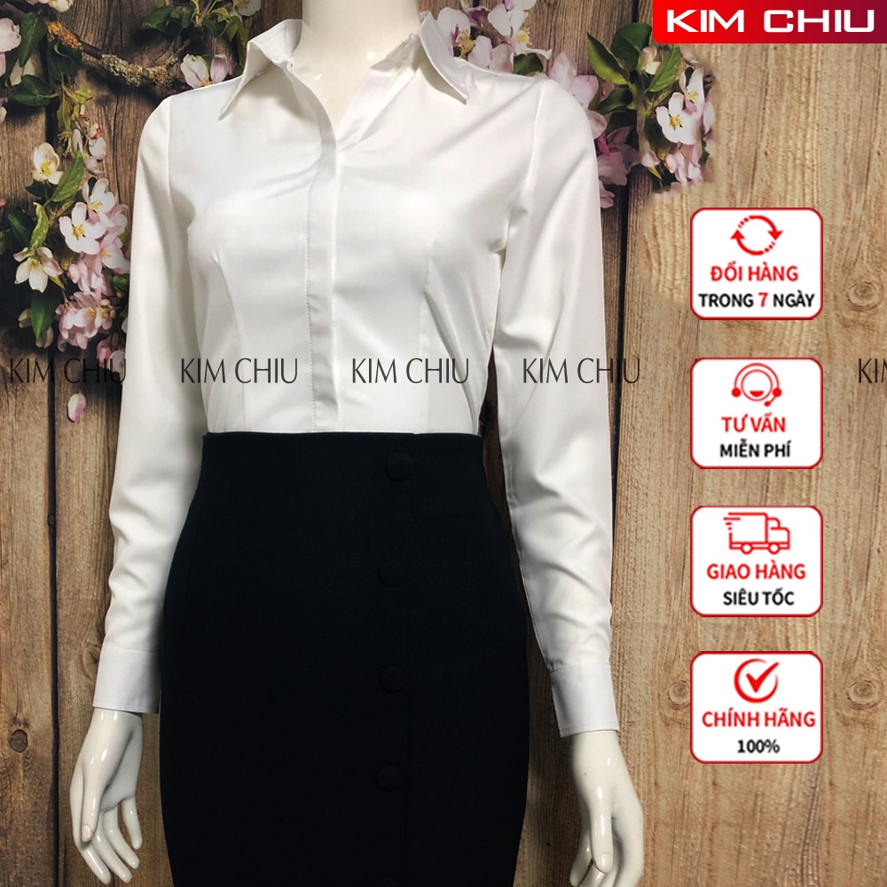 Áo Sơ Mi Nữ Giấu Nút Công Sở Cao Cấp Kim Chiu, Màu Trắng Tay Dài Vải Kate Mỹ Đẹp Ít Nhăn Giãn Nhẹ. SMTD04