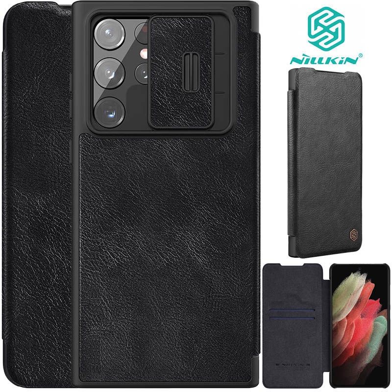 Bao da Nillkin Qin Pro Leather cho samsung S23,S23 PLUS,S23 ULTRA,S22 , S22 plus ,S22 Ultra  phiên bản có nắp đậy camera