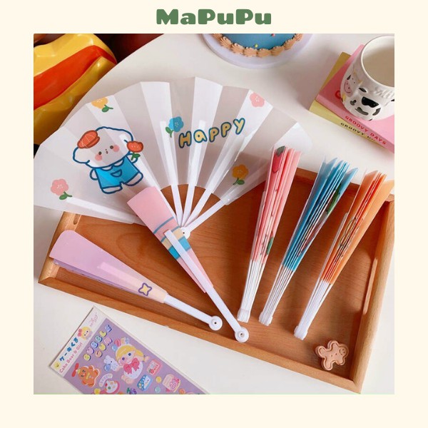 Quạt cầm tay kiểu xoè mini mini dễ thương hình hoạt hình nhỏ gọn Mapupu