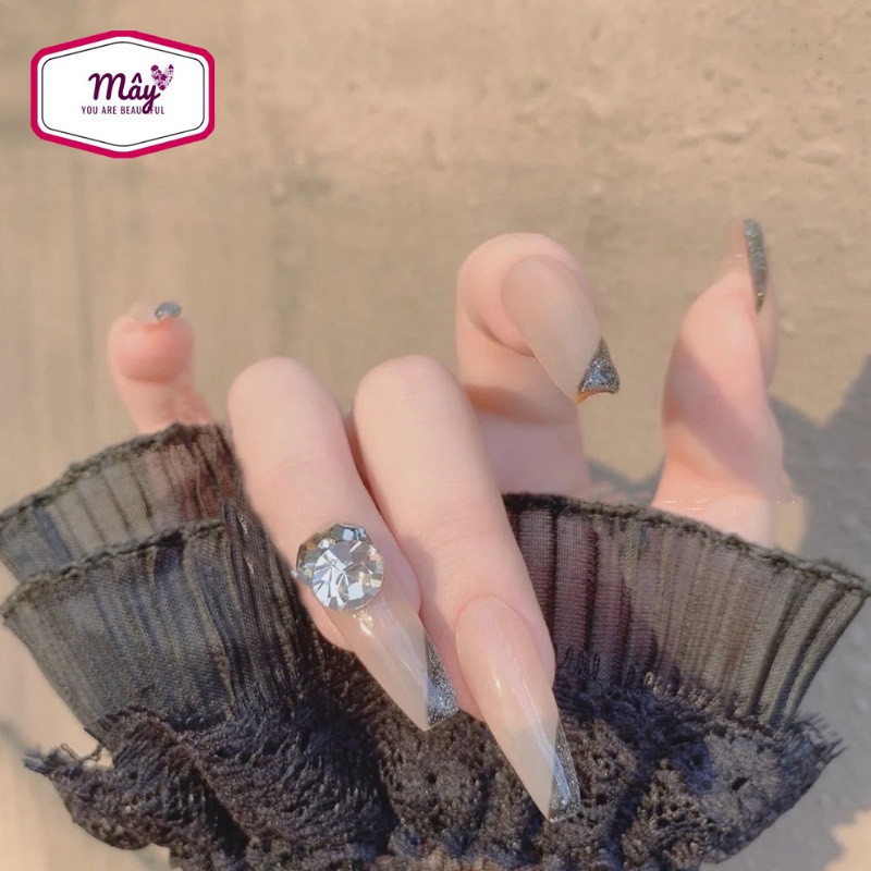 Set 24 móng tay giả đính charm đá đẹp quý phái chống nước CK01