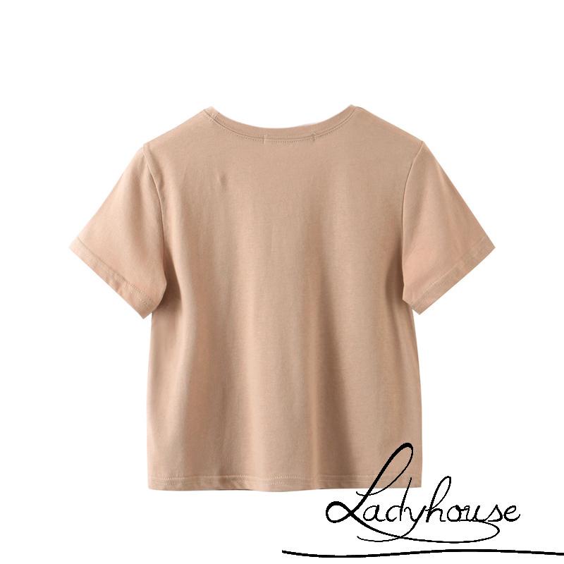 Áo thun tay ngắn cổ tròn in chữ phía trước phong cách vintage dành cho nữ