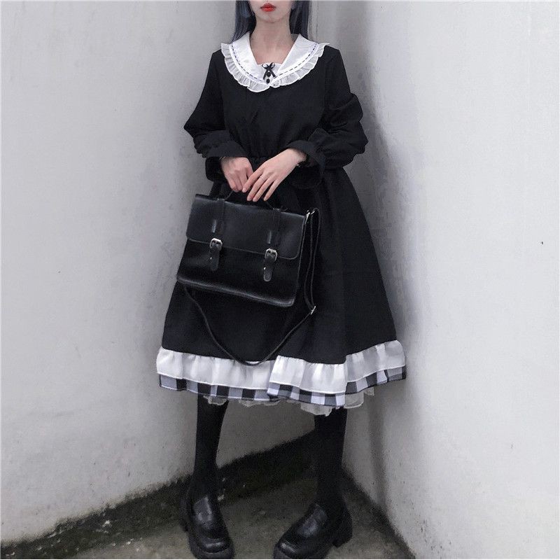 [Order] (L3) Váy đầm Gothic Lolita đính nơ dáng xòe loại đẹp màu đen