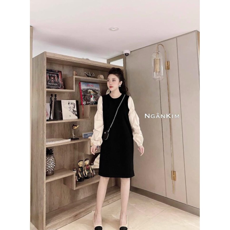 Váy suông nữ phối tay trơn vai bồng chất đẹp | BigBuy360 - bigbuy360.vn