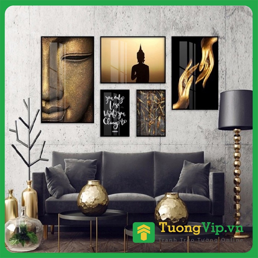 Tranh Laminate Tráng Gương - Tranh Treo Tường Phòng Thờ Phật Giáo Từ Bi (Bộ 5 tấm)