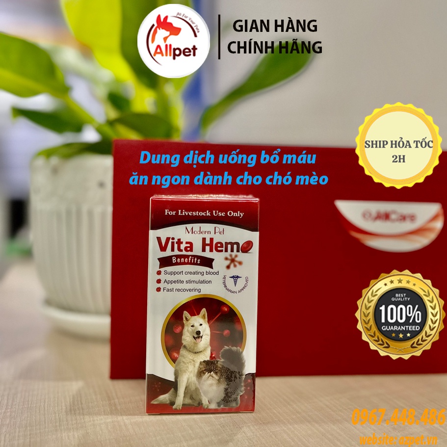 Bổ máu cho chó Modern Pet Vita Hemo. Vitamin cho chó tăng thèm ăn cho chó mèo. Vita hem Chai 100ml