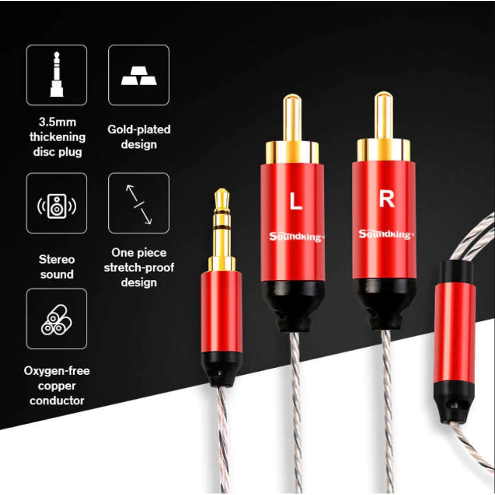 Cáp audio 3.5mm ra 2 đầu bông sen AV RCA OFC 4N 99,99% ultra thin  high amplifier performance Soundking 1 mét và 2 mét