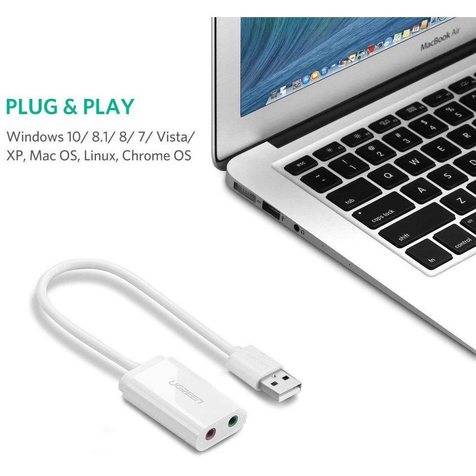 Dây USB 2.0 mở rộng sang đồng thời 2 cổng 3.5mm cho tai nghe + mic UGREEN US205