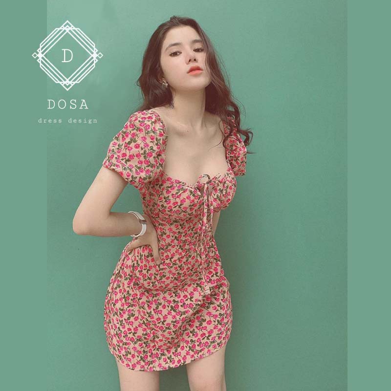 Váy body họa tiết hoa nhí dáng ôm chất Voon cao cấp mềm mịn- Đầm tiểu thư ngắn tay Sexy hack dáng cực xinh