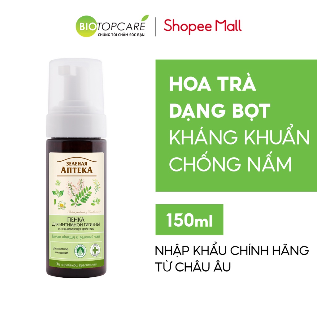 Dung dịch vệ sinh phụ nữ Zelenaya Apteka dạng bọt Hoa keo và trà xanh 150ml - BioTopcare Official