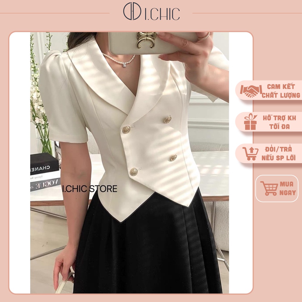 I.CHIC - Áo S036 dang cổ Vest vạt chéo sang chảnh