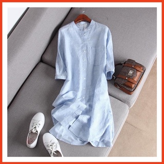 Váy Sơ Mi Dáng Suông Cách Điệu Trẻ Trung Kẻ Sọc Xanh