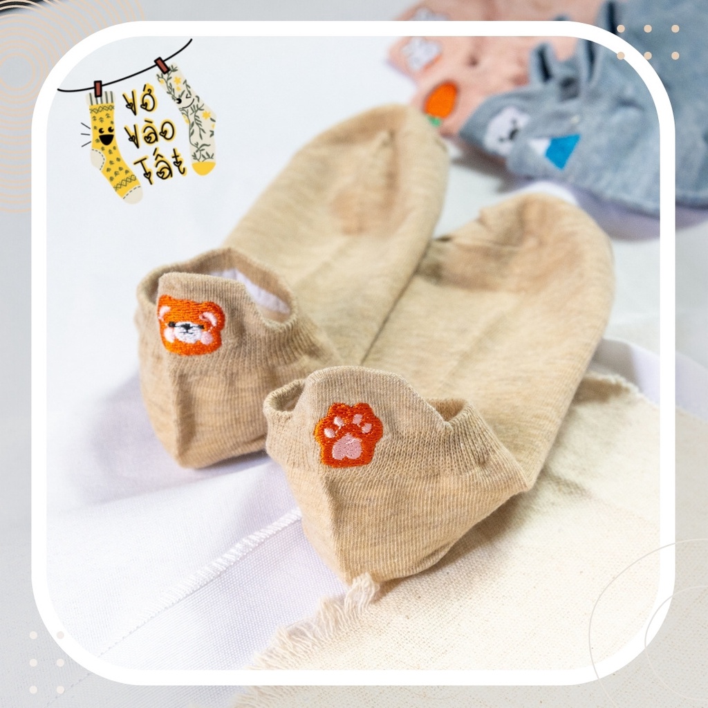 TẤT VỚ CỔ NGẮN MÀU TRƠN GÓT THÊU HỌA TIẾT ĐÔI