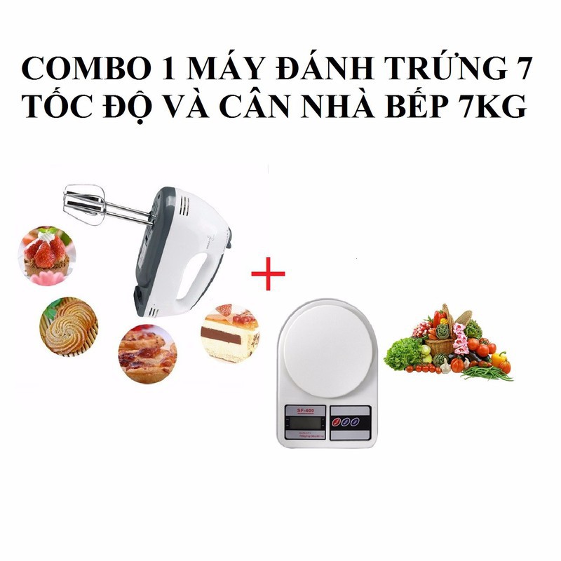 Combo Máy Đánh Trứng 7 Tốc Độ Và Cân Nhà Bếp 100gr-7Kg Màn Hình Led LCD