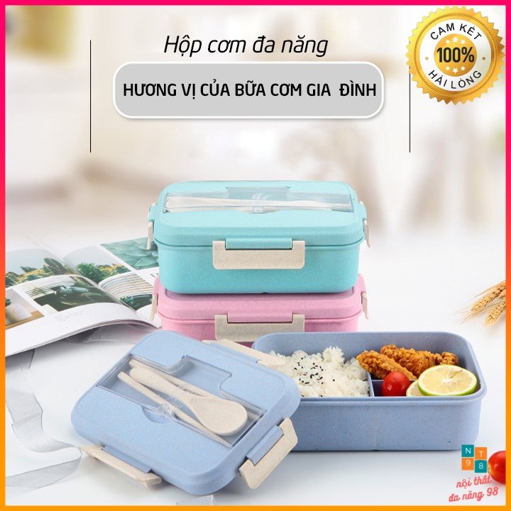 Hộp đựng cơm trưa văn phòng 3 ngăn, kèm đũa thìa, dùng cho lo vi sóng