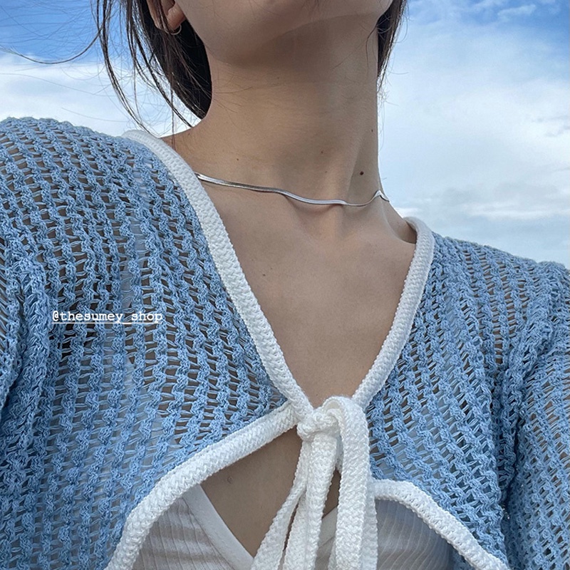 Áo croptop SUXI tay dài màu sắc trơn thiết kế đơn giản phong cách Hàn Quốc